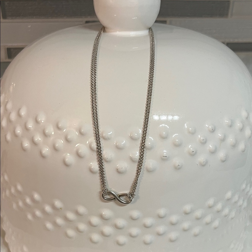 Tiffany & Co. Silver Infinity Pendant Double Chain Necklace - 16 inch
